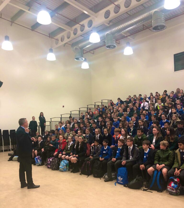 bearsden academy headteacher and students 768x867